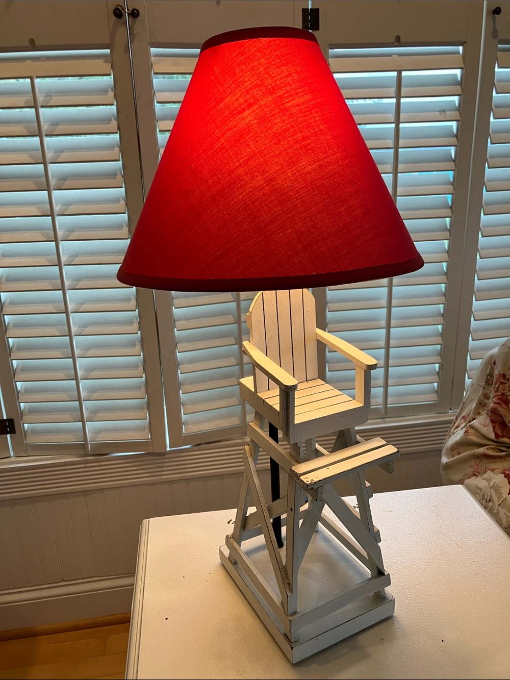 Nautical/Beach Lifequard Stand Lamp With Red Lampshade